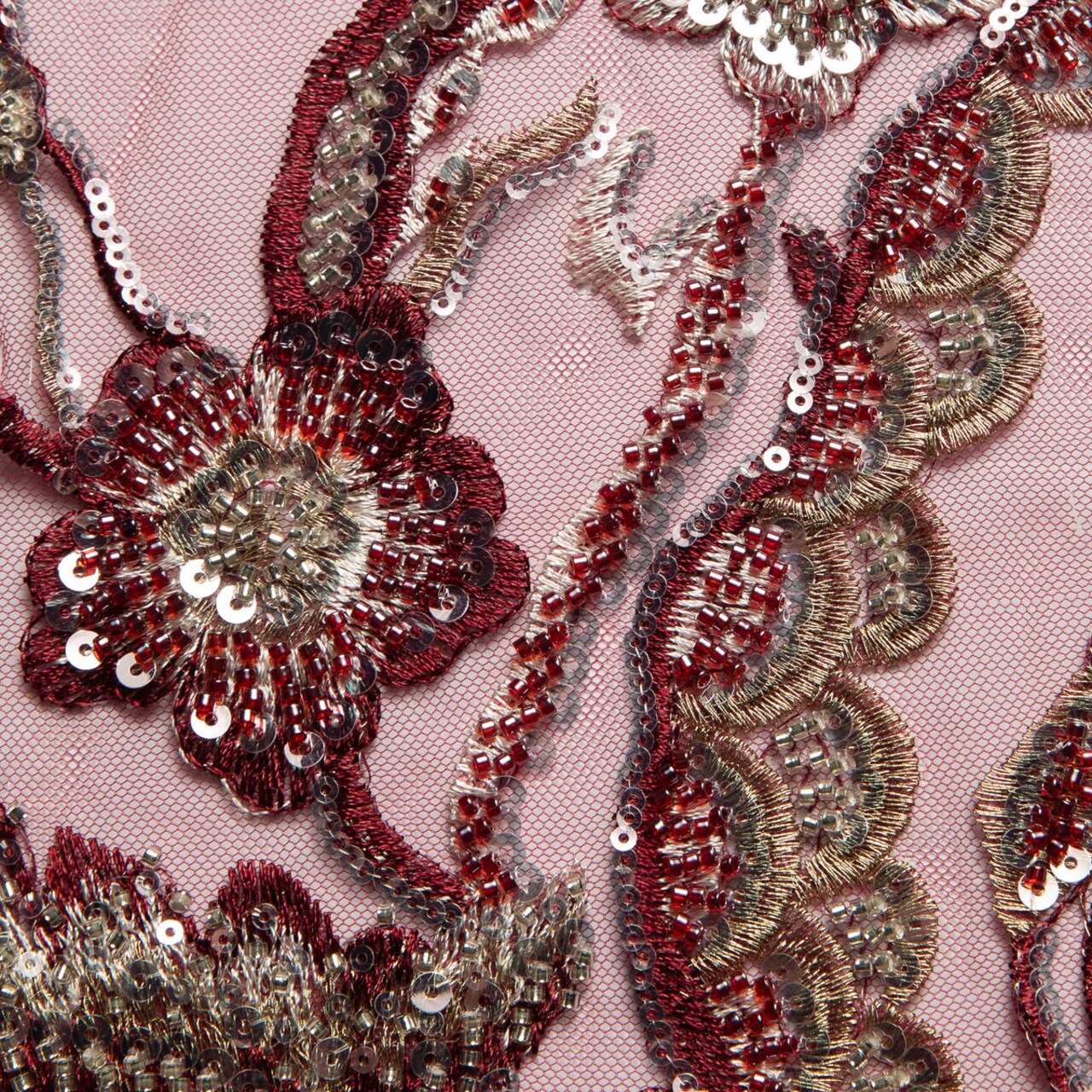 1 Yard Embroidered Beaded and Sequined Lace Fabric with Floral Pattern 100% Polyester 50/52" Wide